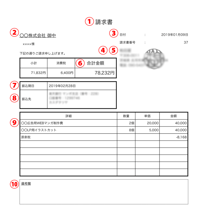 イラストレーターの請求書の書き方 消費税 源泉税 何を書けばいいの